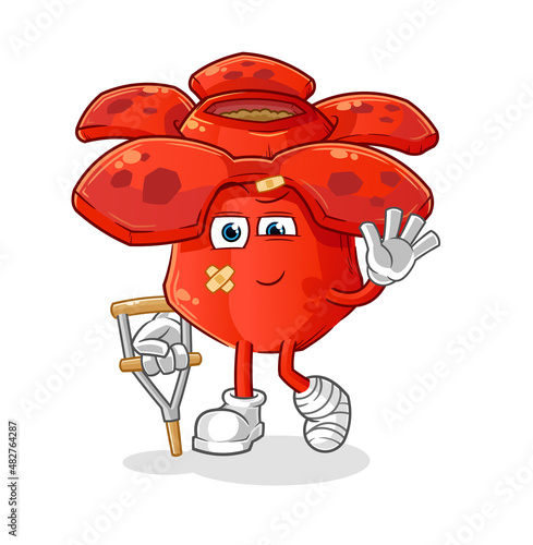 Rafflesia arnoldii sick with limping stick. cartoon mascot vector