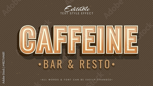 Caffeine bar and resto vintage retro 3d text style effect. Editable illustrator text style.