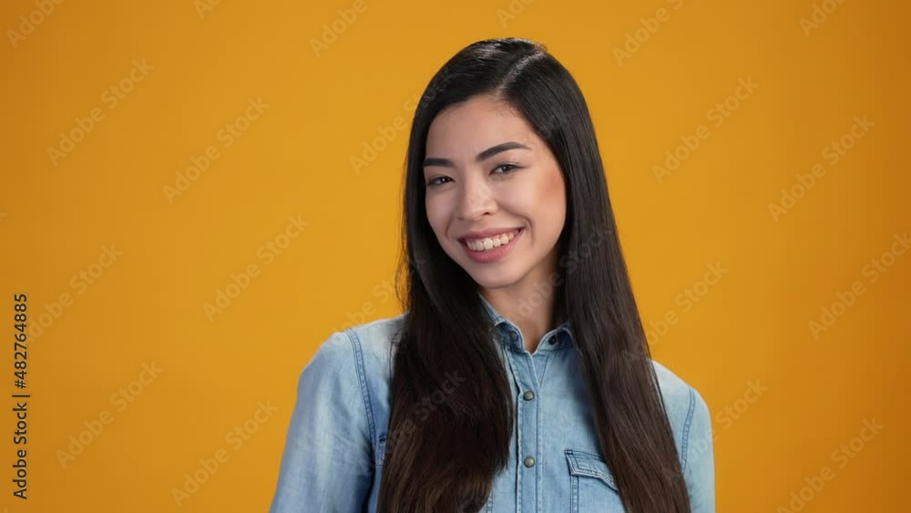 Lady good mood beaming smiling isolated bright color background Lady good mood beaming smiling isolated bright color background