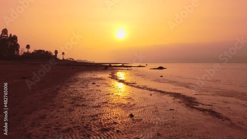 Warm and dreamy sunset in lake, Chile