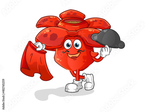 Rafflesia arnoldii matador with red cloth illustration. character vector