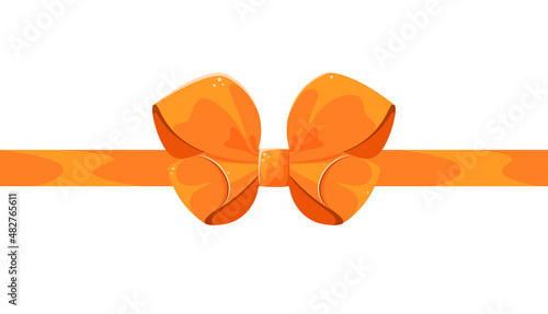 Orange bow with ribbon on a white background. Cartoon design.
