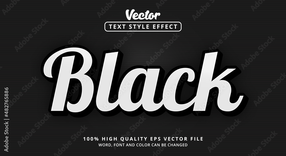 Editable text effects, Black text on metallic black and white nature color style