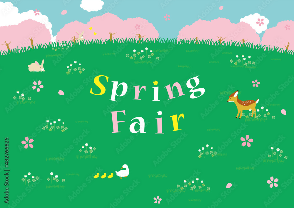 Naklejka premium 春の風景 イラスト