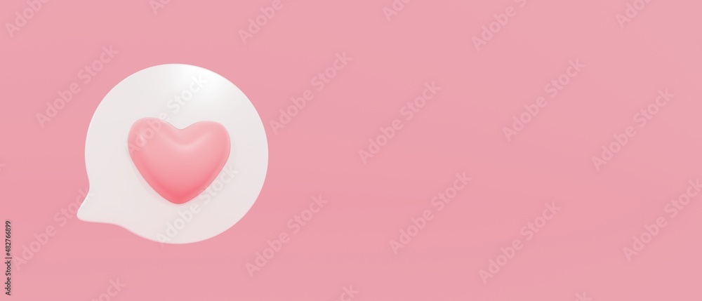 3Dレンダリング）吹き出しにハートマーク　SNS　お気に入り　好き　ピンク　かわいい横長テンプレート