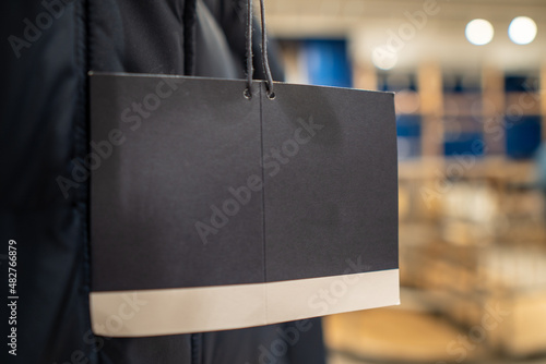 Empty blue label in a clothing store