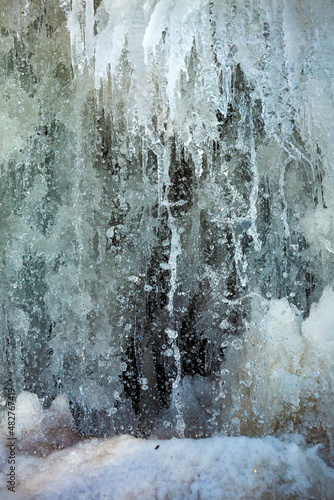 Ice and flowing water in Blackledge Falls in Glastonbury, Connecticut.