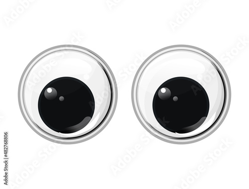  Funny plastic toy eyes look down on a isolated white background. Safe toys. Vector cartoon illustration