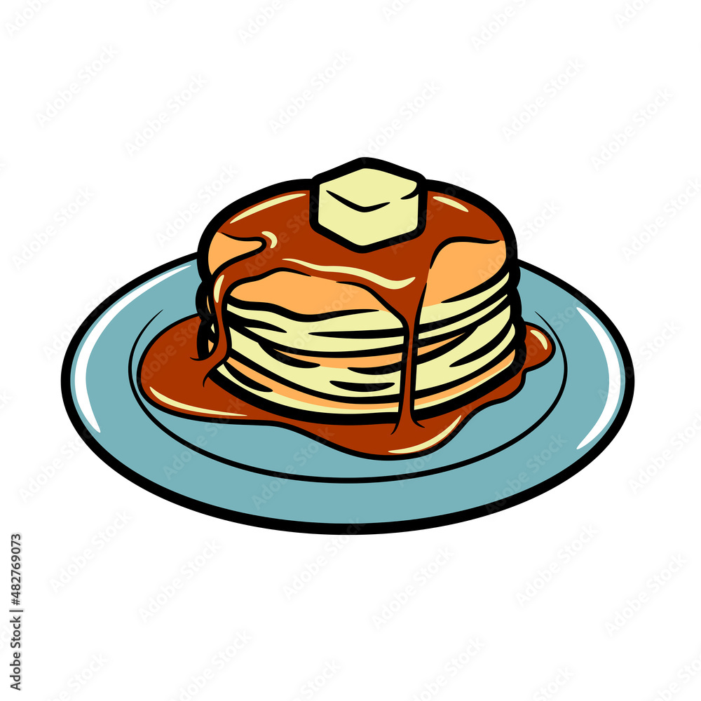 Plate of Pancake With Honey and Butter Vector Plate of Pancake With Honey and Butter Vector