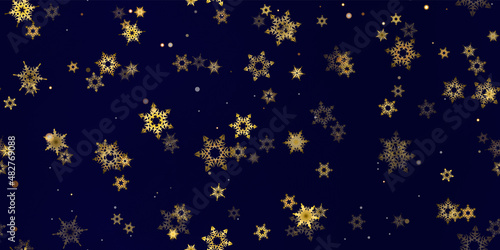 Gold snowflakes holiday seamless pattern.