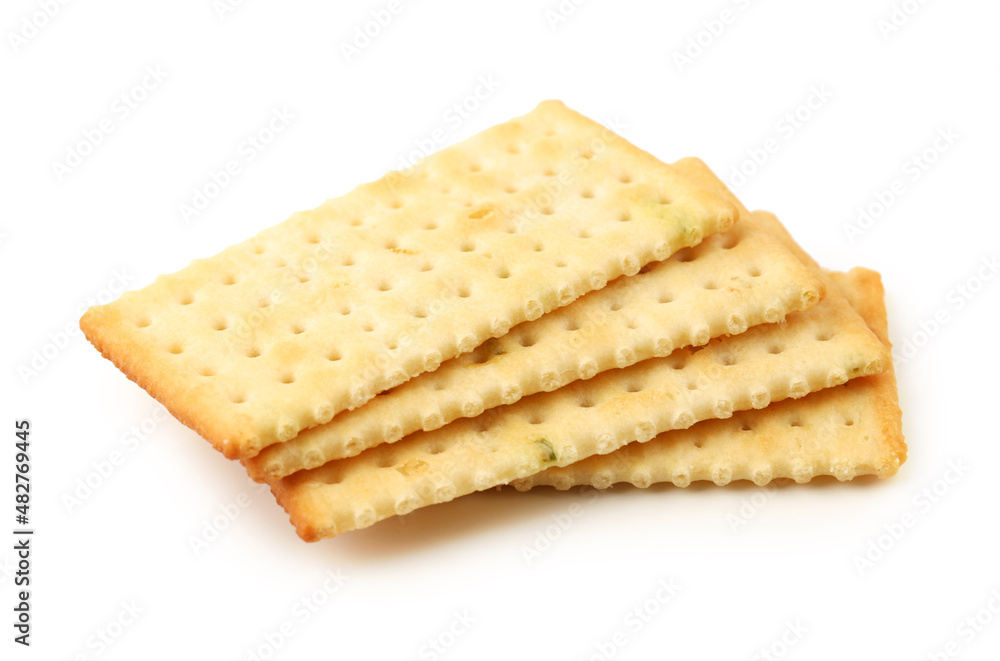 Salty crackers in square shape on white background Salty crackers in square shape on white background