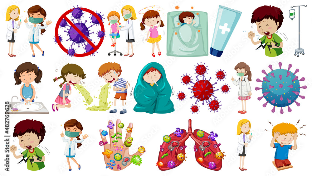 Naklejka premium Set of sick people with different symptoms