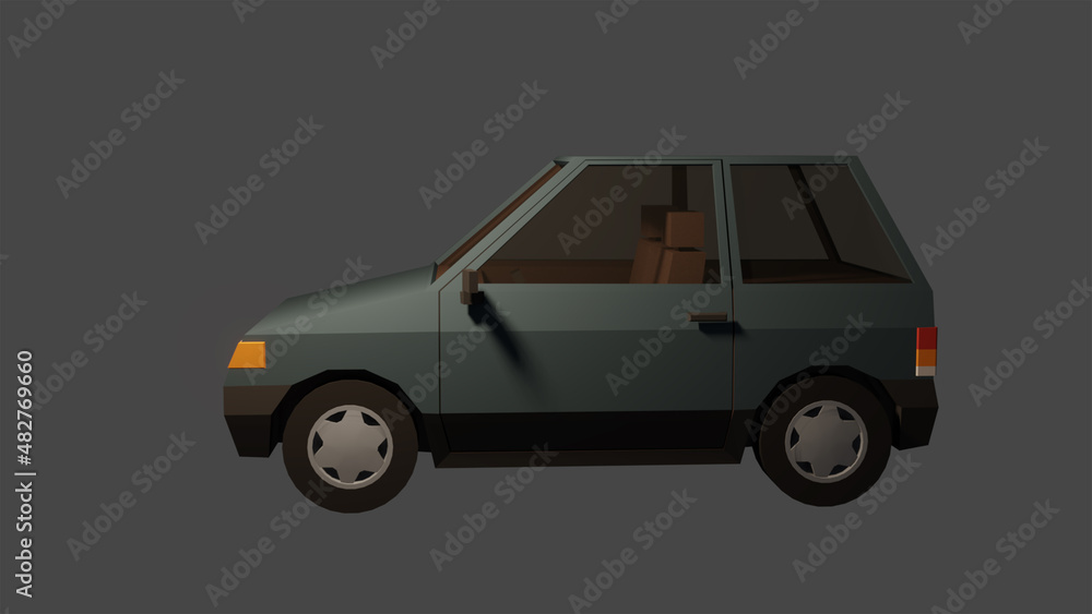 3d rendered illustration of a lowpoly car.
