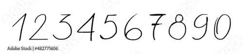 Doodle numbers from 0 to 9. Vector handwritten font. Numbers markers isolated on white background.