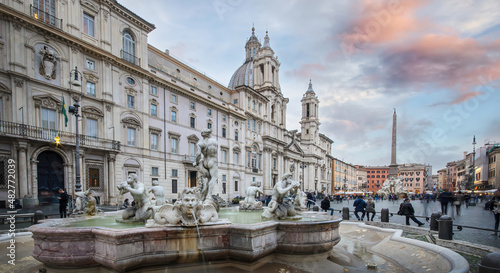 Rome, Italy - 02.02.2020: Piazza Navona and Sant Agnese Church in Romе. 