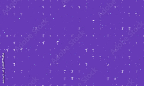 Seamless background pattern of evenly spaced white handball symbols of different sizes and opacity. Vector illustration on deep purple background with stars