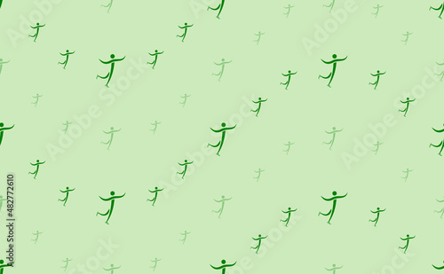 Seamless pattern of large and small green figure skating symbols. The elements are arranged in a wavy. Vector illustration on light green background