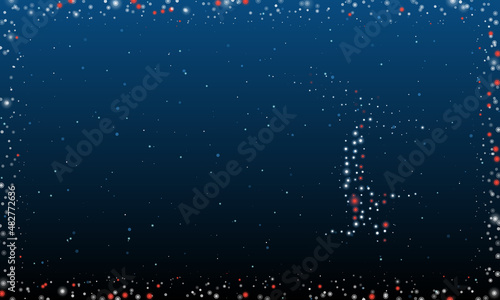 On the right is the freestyle skiing symbol filled with white dots. Abstract futuristic frame of dots and circles. Vector illustration on blue background with stars