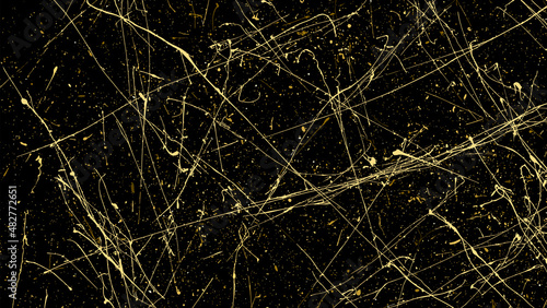 Gold Glitter Texture Isolated on Black Background. Golden Splash Silhouette. Amber Particles Color. Sparkles Rain. Vector Illustration, Eps 10.