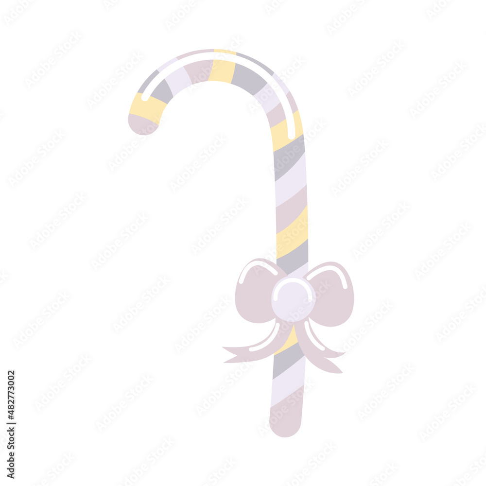 Hand drawn striped colorful candy cane with bow in flat style. Clip-art isolated on white background. Hand drawn striped colorful candy cane with bow in flat style. Clip-art isolated on white background.