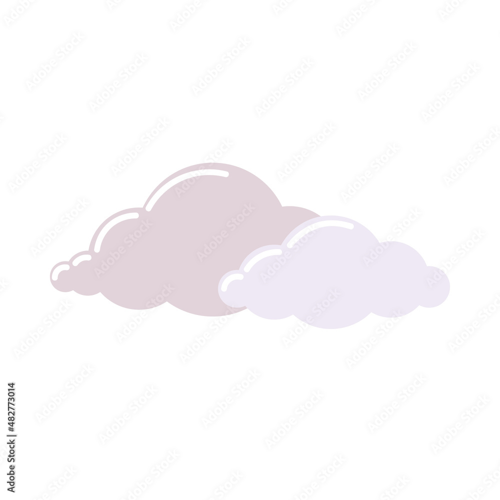 Hand drawn light blue and pink clouds in flat style. Clip-art isolated on white background. Hand drawn light blue and pink clouds in flat style. Clip-art isolated on white background.