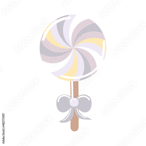 Hand drawn striped colorful lollipop in flat style. Clip-art isolated on white background.