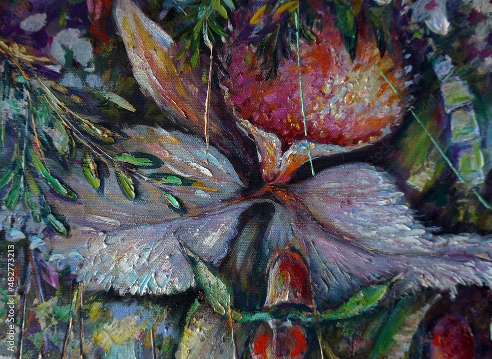 Obraz premium hand painted original impressionism masterpieces painter art art painting oil color orchid flower natural beauty wildflower botanical , pollen , stamen