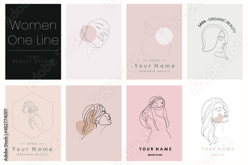 continuous line logo woman modern cosmetic beauty fashion vector illustration one line