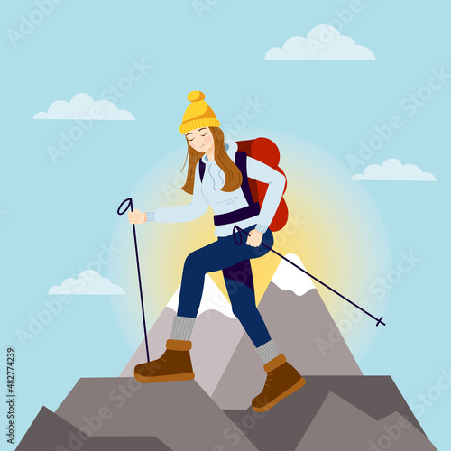 Woman hiking in mountains