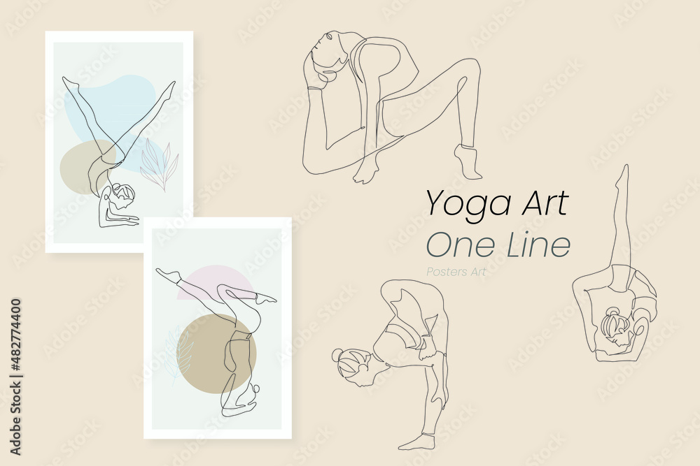 Continuous line woman doing yoga exercise fitness simple lines Hand drawn style illustration vector