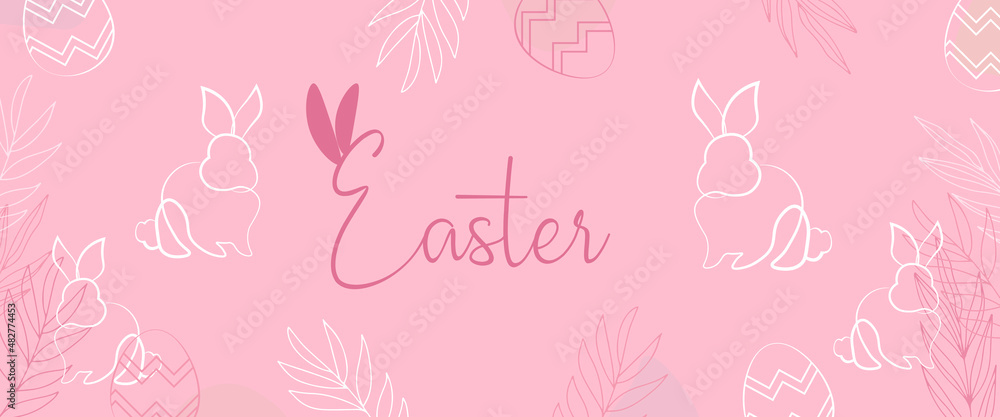 continuous lines easter cute bunny card greeting illustration vector one line