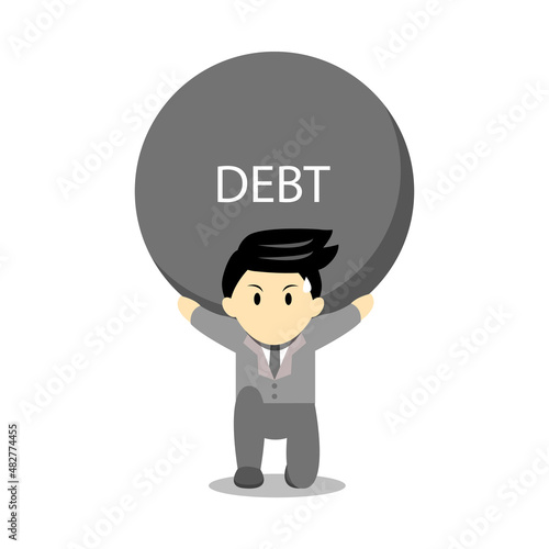 Businessman kneeling on the floor carrying big debt on his back cartoon vector