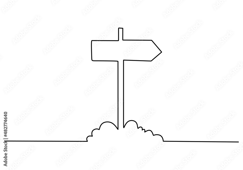Continuous one single line of arrow signboard isolated on white background. Continuous one single line of arrow signboard isolated on white background.