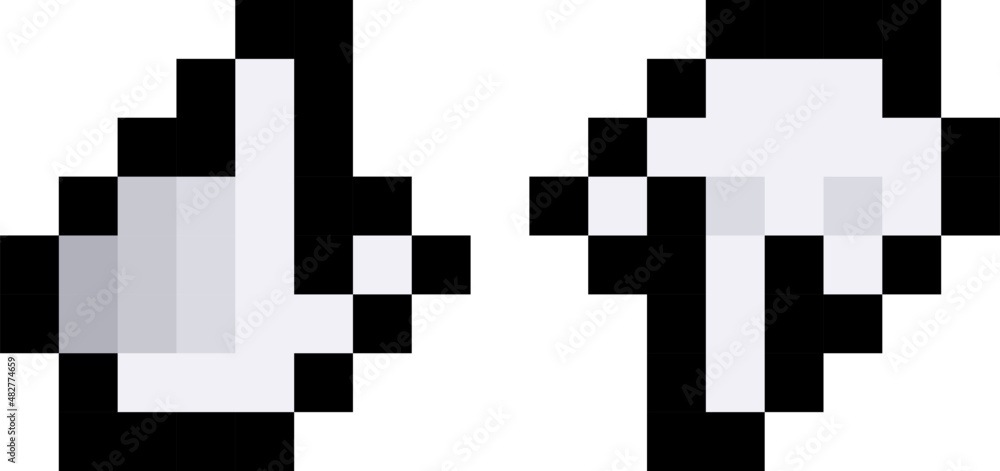 Pixel hands point up and down - isolated, vector Pixel hands point up and down - isolated, vector