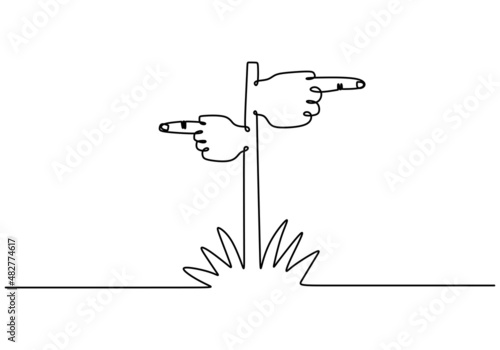 Continuous one single line of hand arrow signboard isolated on white background.