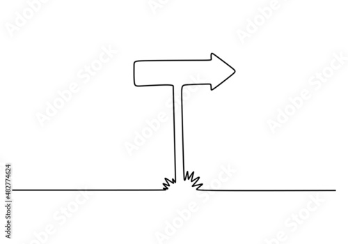 Continuous one single line of arrow signboard isolated on white background.