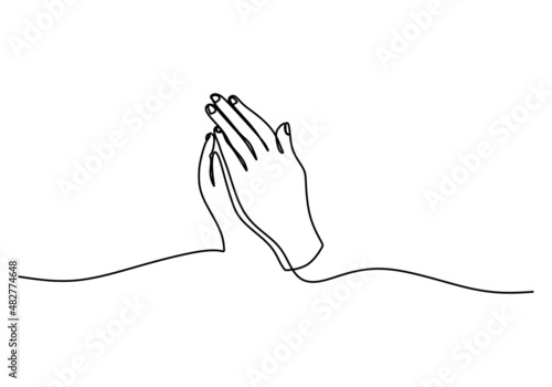 Continuous one single line of hand praying symbol isolated on white background.