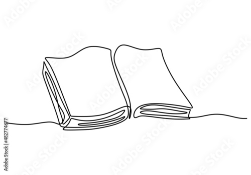 Continuous one single line of opened book for school education isolated on white background.