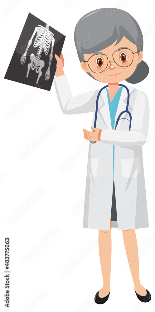 A doctor holding x-ray film cartoon character on white background A doctor holding x-ray film cartoon character on white background
