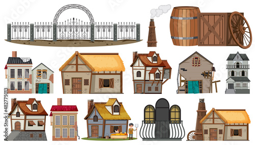 Set of abandoned houses and buildings