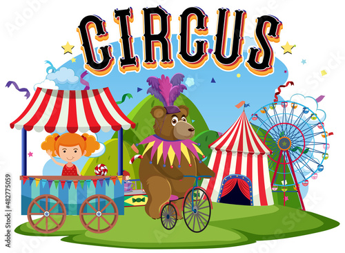 Circus bear performance riding a bicycle