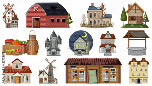 Set of abandoned houses and buildings