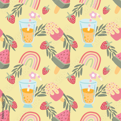 cute summer objects seamless pattern vector 