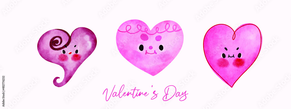 Fototapeta premium Valentine's Day, watercolor hearts, wedding cards and love cards.