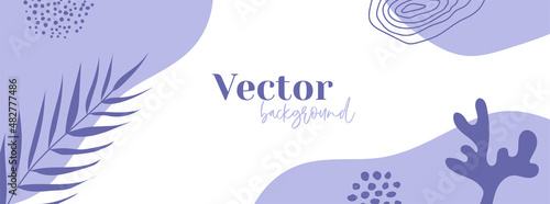 Long vector banner in very peri color. Abstract organic floral background with copy space for text. Facebook cover