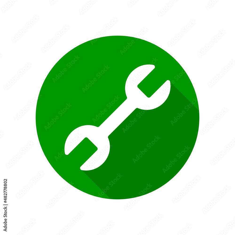 The round green icon of a wrench. Setting and editing. Vector. The round green icon of a wrench. Setting and editing. Vector.