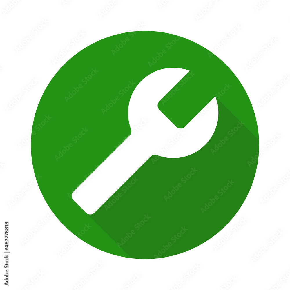 Round green icon of a wrench. Setting and modification. Vector. Round green icon of a wrench. Setting and modification. Vector.