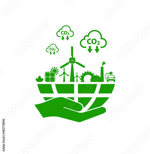 reducing CO2 emissions to stop climate change. green energy background	