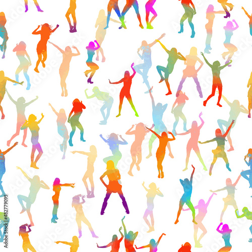 Seamless background multi-colored dancing people. Vector illustration