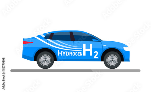 The automobile with hydrogen motor. Editable vector illustration